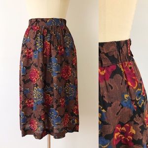Vintage Muted Floral Rayon Midi Skirt 80s Pocket 6